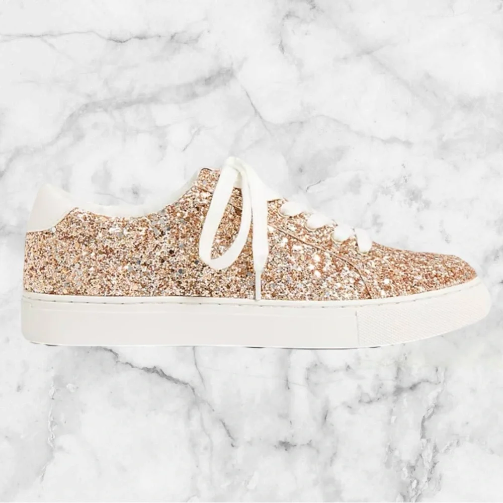 🆕J. Crew Gold Sneakers with Glittery Upper and Casual Lace-Up Design - Picture 4 of 15